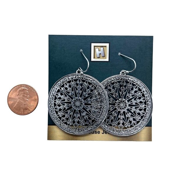 Silver Mandala Filigree Drop Earrings - Picture 5 of 5
